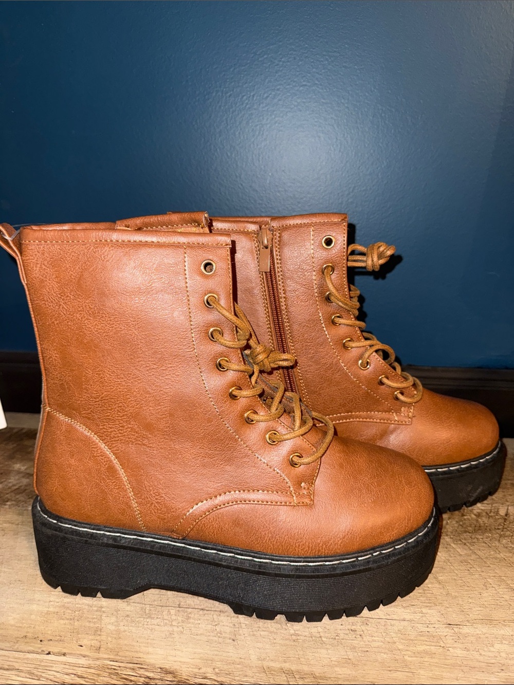 Size 10 Forever Brown Combat Style Boot. New Without Tags